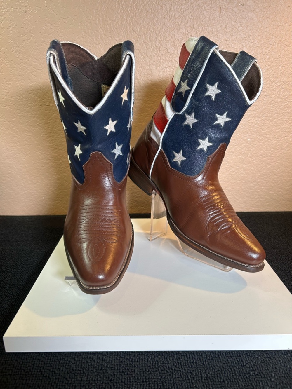 Roper American Beauty Flag  Western Boots- Brown - Distressed Womens Size 7